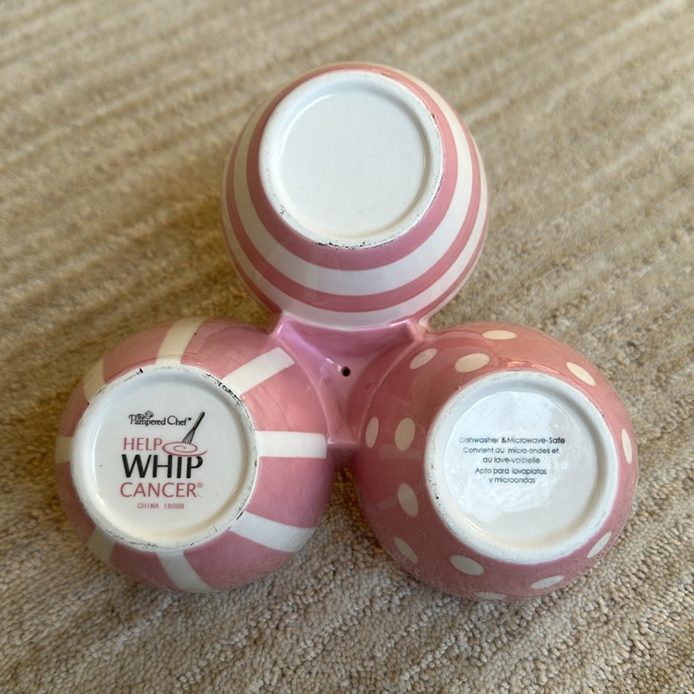 Pampered Chef Pink Bowl Trio Condiment 3 Bowl Server Help Whip Cancer #2069 - Picture 6 of 11